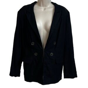 Liz Claiborne Black Linen Blazer Jacket Hook Closure Long Sleeve Size 10